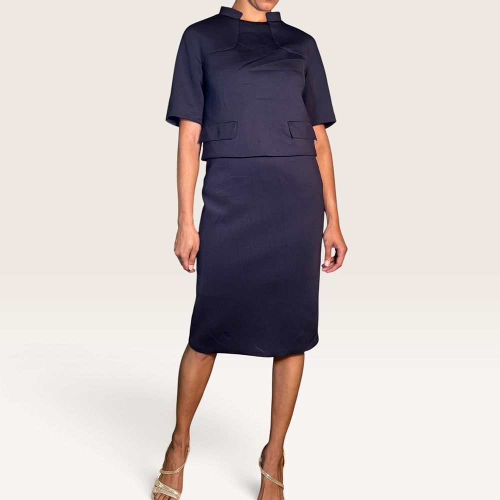 Brooks Brothers Navy Blue Layered Sheath Dress Size 2 Office Workwear Minimalist